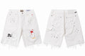 Gallery Dept. Raw-Edge Distressed Paint Splatter Denim Shorts - White