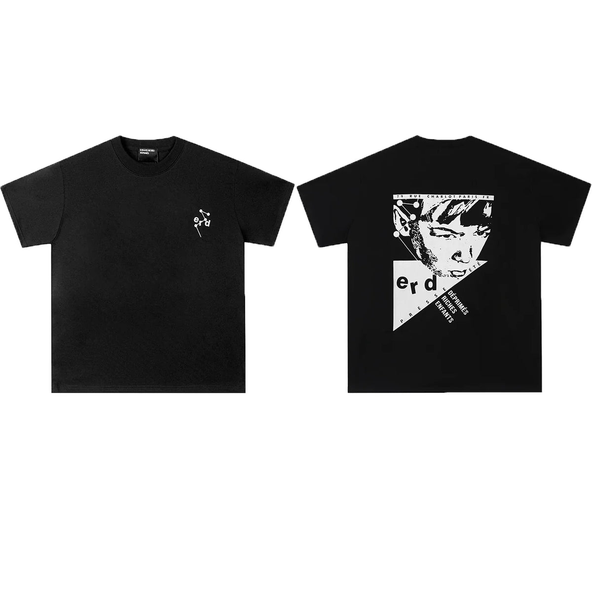 Enfants Riches Déprimés Small Chest Logo & Back Geometric Portrait T-Shirt - Black