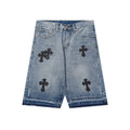 Chrome Hearts Classic Blue & Black Cross Patch Denim Shorts
